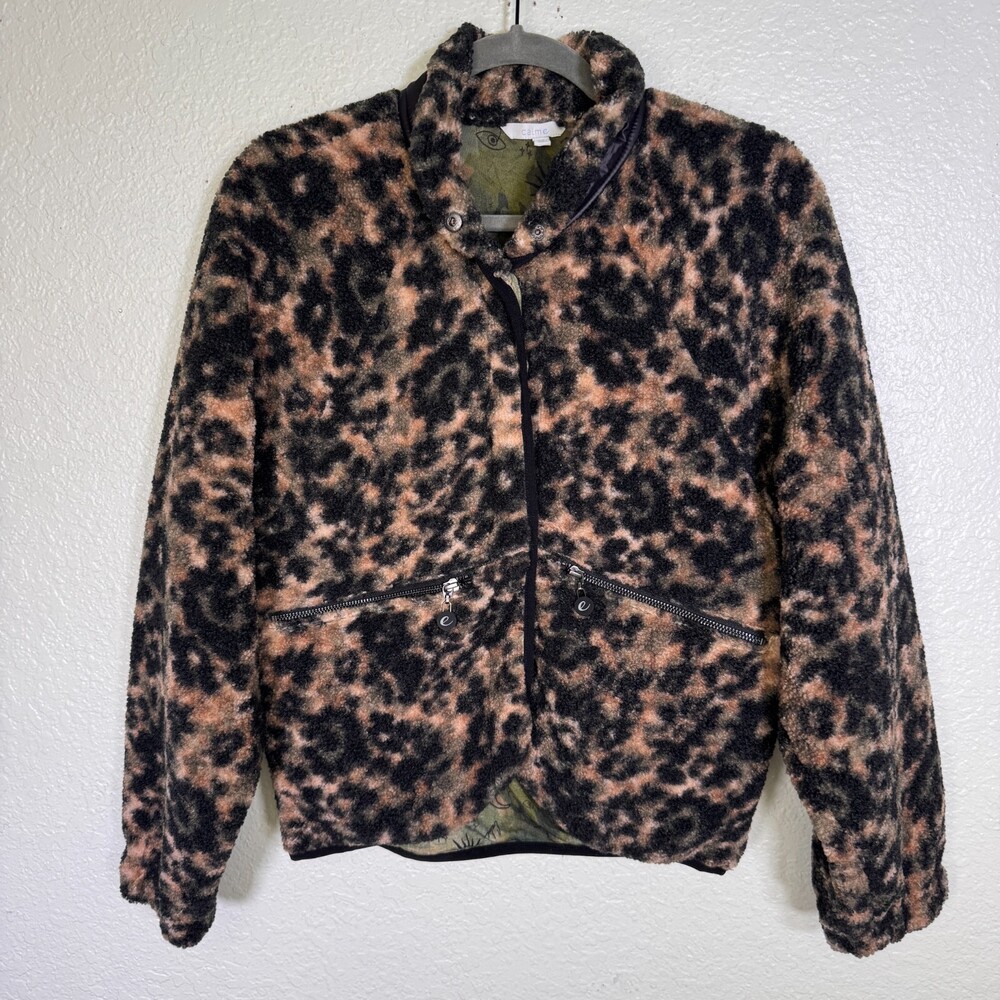 Johnny Was CALME Jacket Women XS Fleece Bomber Camo Leopard Boho Cozy Coat Boho